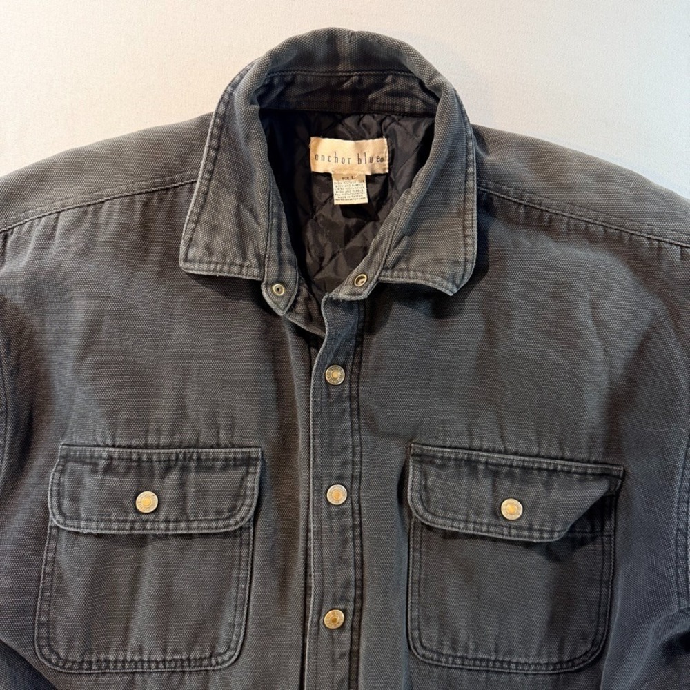 Vintage Anchor Blue Men's Quilted Work Jacket Black Canvas Size L - Picture 2 of 12